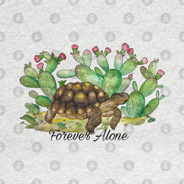 Forever Alone Desert Tortoise and paddle cacti by JJacobs